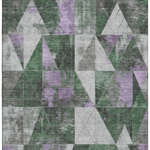 HomeRoots 5' X 8' Emerald & Purple Geometric Washable Area Rug - UV Protected, Durable & Easy Care Design 706971
