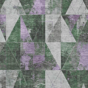 HomeRoots 8' Vibrant Emerald and Purple Geometric Round Rug - Washable, UV-Protected, Ideal for Any Space! 706972