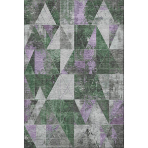 HomeRoots 8' Vibrant Emerald and Purple Geometric Round Rug - Washable, UV-Protected, Ideal for Any Space! 706972