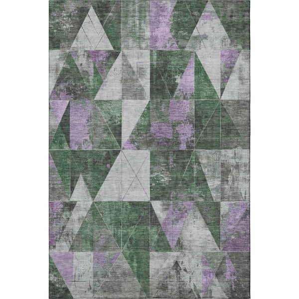 HomeRoots 8' Vibrant Emerald and Purple Geometric Round Rug - Washable, UV-Protected, Ideal for Any Space! 706972