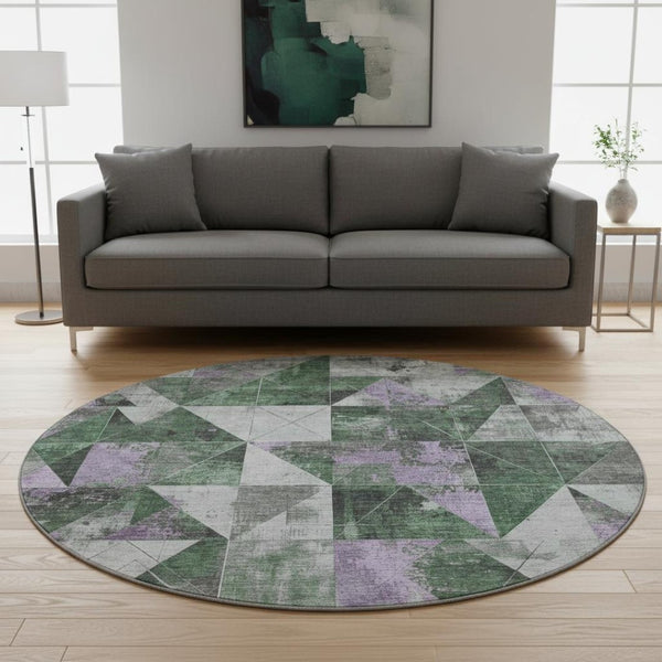 HomeRoots 8' X 10' Vibrant Emerald & Purple Geometric Area Rug – Washable, UV-Protected, Stylish, Durable! 706973