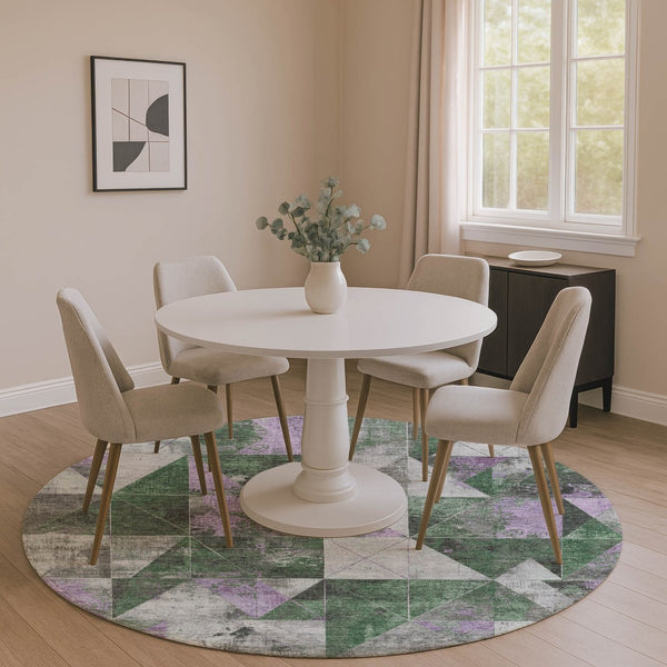 HomeRoots 8' X 10' Vibrant Emerald & Purple Geometric Area Rug – Washable, UV-Protected, Stylish, Durable! 706973