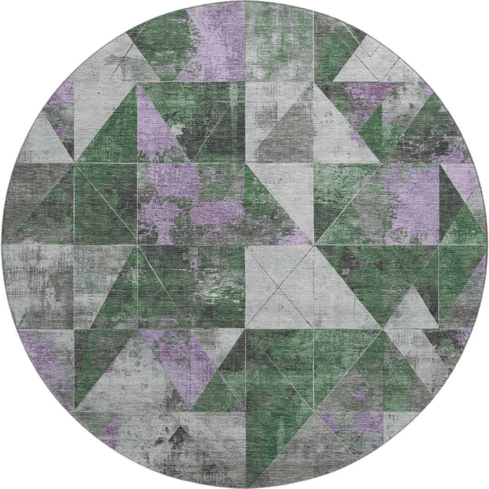 HomeRoots 8' X 10' Vibrant Emerald & Purple Geometric Area Rug – Washable, UV-Protected, Stylish, Durable! 706973