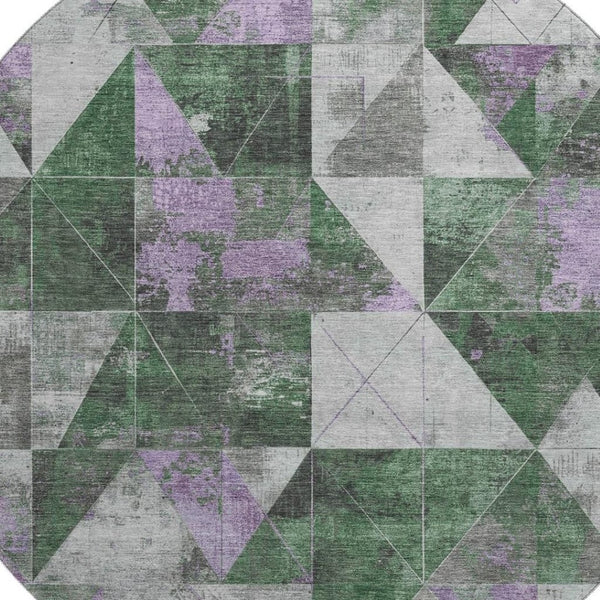 HomeRoots 8' X 10' Vibrant Emerald & Purple Geometric Area Rug – Washable, UV-Protected, Stylish, Durable! 706973