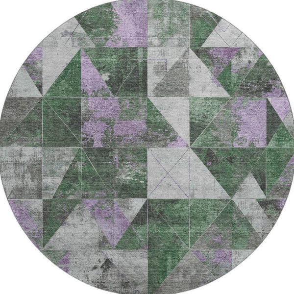 HomeRoots 8' X 10' Vibrant Emerald & Purple Geometric Area Rug – Washable, UV-Protected, Stylish, Durable! 706973