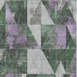 HomeRoots 9' X 12' Vibrant Emerald and Purple Geometric Washable Area Rug with Stain Resistance & UV Protection 706974