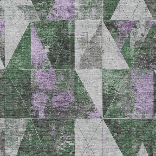 HomeRoots 10' X 14' Vibrant Emerald & Purple Geometric Washable Area Rug with UV Protection for High-Traffic Spaces 706975