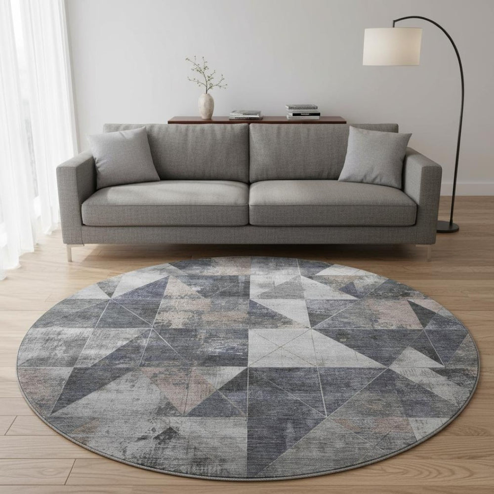HomeRoots 8' X 10' Gray & Beige Geometric Area Rug - Washable, UV Protected, Durable & Stylish for Homes 706979