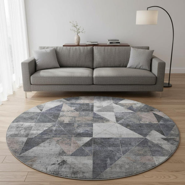 HomeRoots 8' X 10' Gray & Beige Geometric Area Rug - Washable, UV Protected, Durable & Stylish for Homes 706979