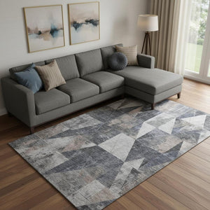 HomeRoots 10' Gray and Beige Geometric Area Rug – Washable, UV Protected, Durable for High-Traffic Spaces! 706981