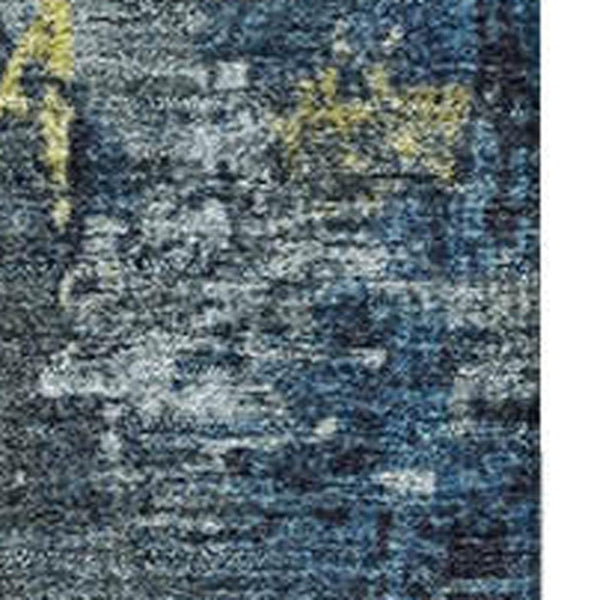 HomeRoots 5' x 8' Navy Blue and Gold Geometric Area Rug - Washable, UV-Protected, Stylish for Every Home! 706983