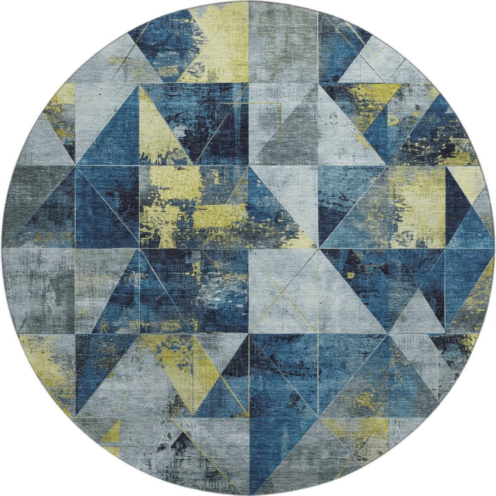 HomeRoots 8' X 10' Navy Blue & Gold Geometric Area Rug - Washable, UV-Protected, Stain-Resistant for Families 706985