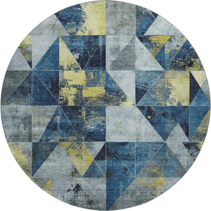 HomeRoots 8' X 10' Navy Blue & Gold Geometric Area Rug - Washable, UV-Protected, Stain-Resistant for Families 706985
