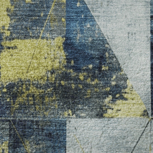 HomeRoots 8' X 10' Navy Blue & Gold Geometric Area Rug - Washable, UV-Protected, Stain-Resistant for Families 706985