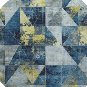 HomeRoots 8' X 10' Navy Blue & Gold Geometric Area Rug - Washable, UV-Protected, Stain-Resistant for Families 706985