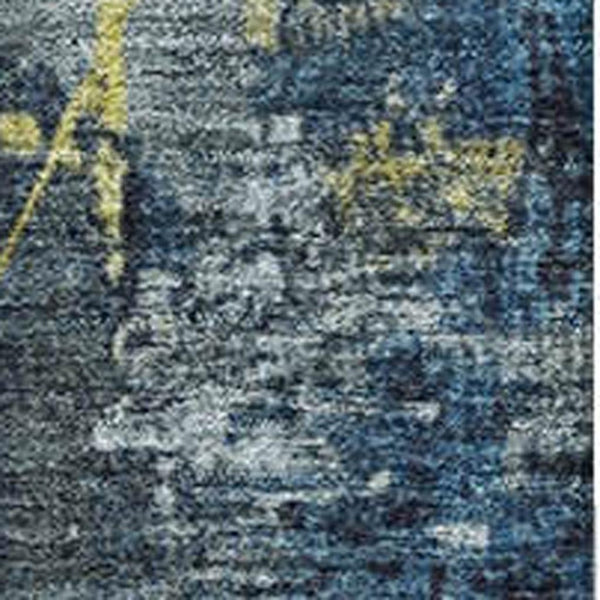 HomeRoots 9' X 12' Navy Blue & Gold Geometric Area Rug - Washable, Stain-Resistant, UV Protected for All Spaces 706986