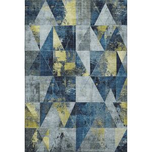 HomeRoots 10' Navy Blue & Gold Geometric Area Rug - Washable, UV Protected, Stain Resistant for Modern Spaces 706987