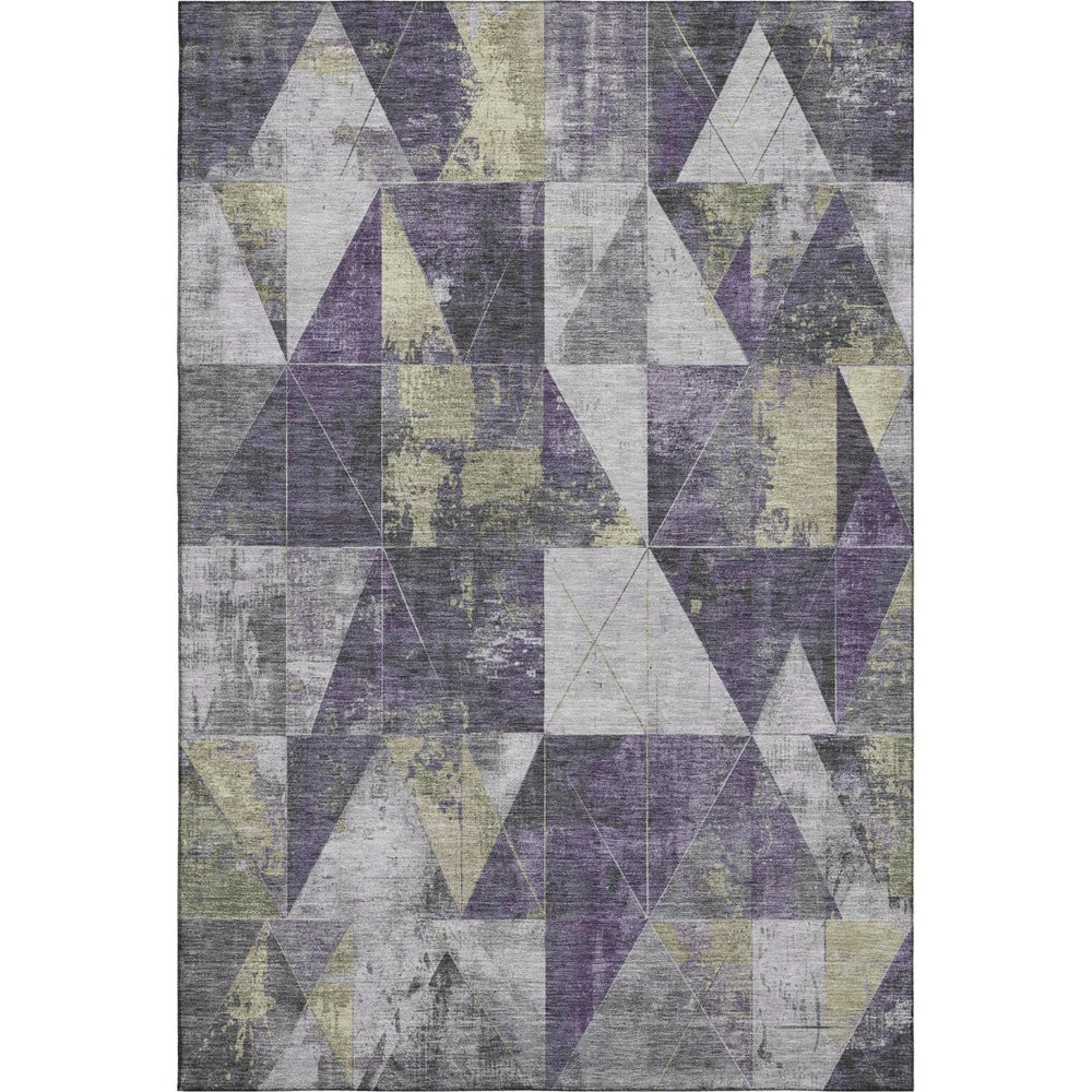 HomeRoots 5' Purple & Beige Geometric Washable Area Rug – UV Protected, Stain-Resistant, Durable Design for Homes 706989