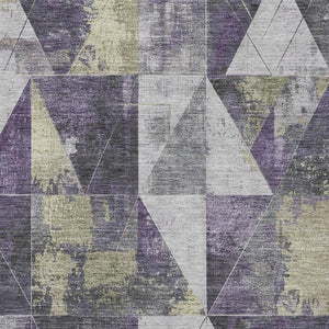 HomeRoots 5' Purple & Beige Geometric Washable Area Rug – UV Protected, Stain-Resistant, Durable Design for Homes 706989