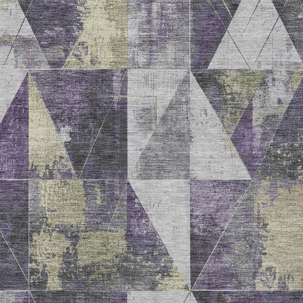 HomeRoots 5' Purple & Beige Geometric Washable Area Rug – UV Protected, Stain-Resistant, Durable Design for Homes 706989