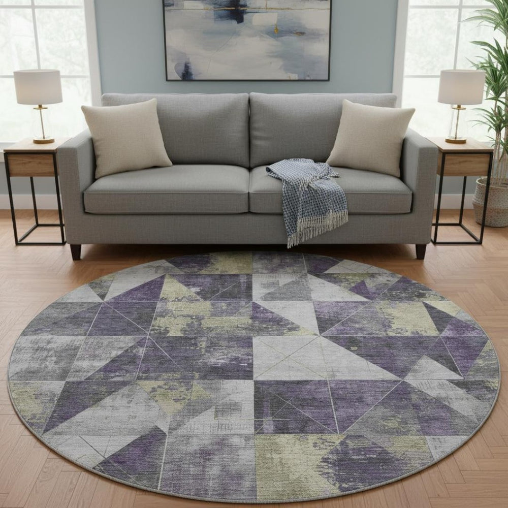 HomeRoots 8' X 10' Stylish Purple & Beige Geometric Washable Area Rug - Durable, UV Protected, Easy Care! 706991