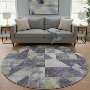 HomeRoots 8' X 10' Stylish Purple & Beige Geometric Washable Area Rug - Durable, UV Protected, Easy Care! 706991