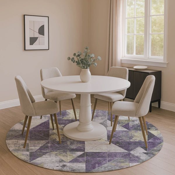 HomeRoots 8' X 10' Stylish Purple & Beige Geometric Washable Area Rug - Durable, UV Protected, Easy Care! 706991