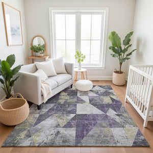 HomeRoots 9' X 12' Stylish Purple & Beige Geometric Washable Area Rug with UV Protection for Everyday Use 706992