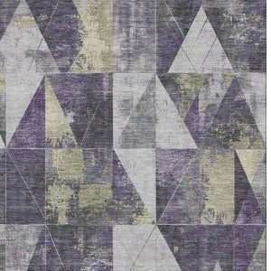 HomeRoots 9' X 12' Stylish Purple & Beige Geometric Washable Area Rug with UV Protection for Everyday Use 706992