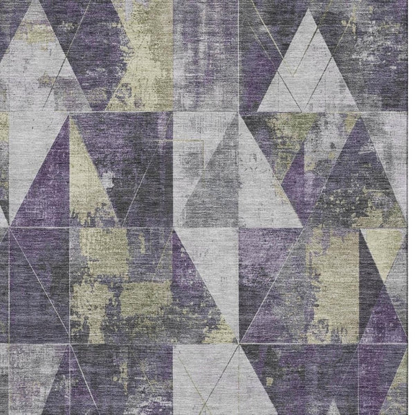 HomeRoots 9' X 12' Stylish Purple & Beige Geometric Washable Area Rug with UV Protection for Everyday Use 706992