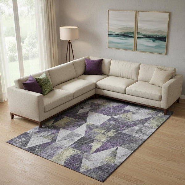 HomeRoots 10' X 14' Washable Purple and Beige Geometric Area Rug with UV Protection for Stylish Durability 706993