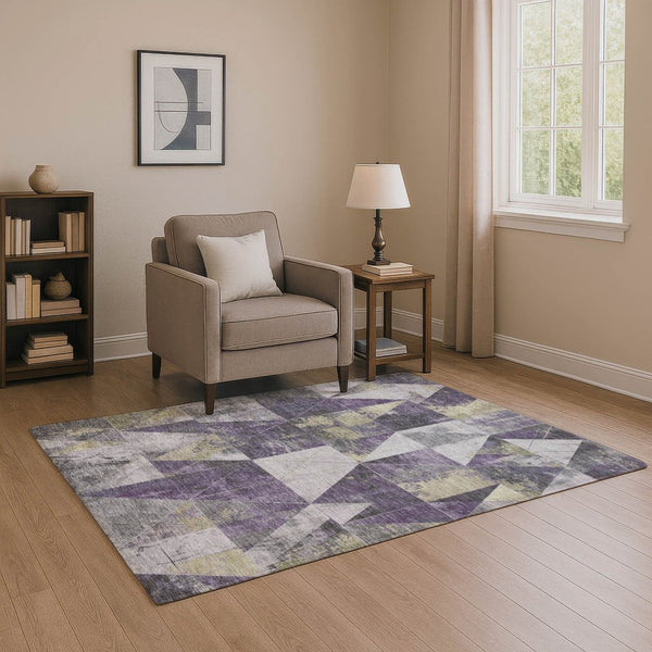 HomeRoots 10' X 14' Washable Purple and Beige Geometric Area Rug with UV Protection for Stylish Durability 706993
