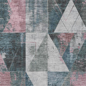 HomeRoots 5' X 8' Washable Pale Aqua & Coral Geometric Area Rug with UV Protection for Modern Living Spaces 706995