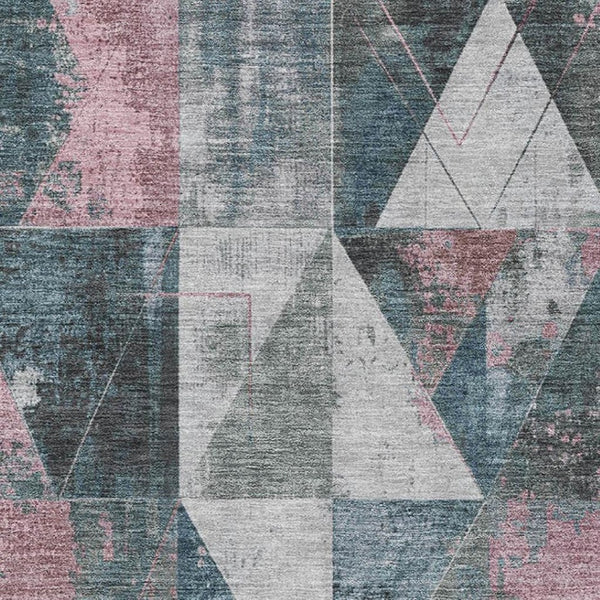 HomeRoots 5' X 8' Washable Pale Aqua & Coral Geometric Area Rug with UV Protection for Modern Living Spaces 706995