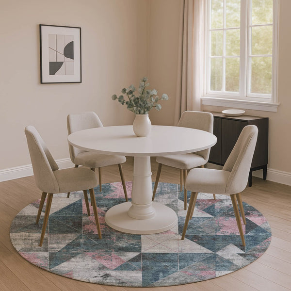 HomeRoots 8' X 10' Washable Pale Aqua & Coral Geometric Area Rug – Durable, UV-Protected, Easy-Care Design 706997