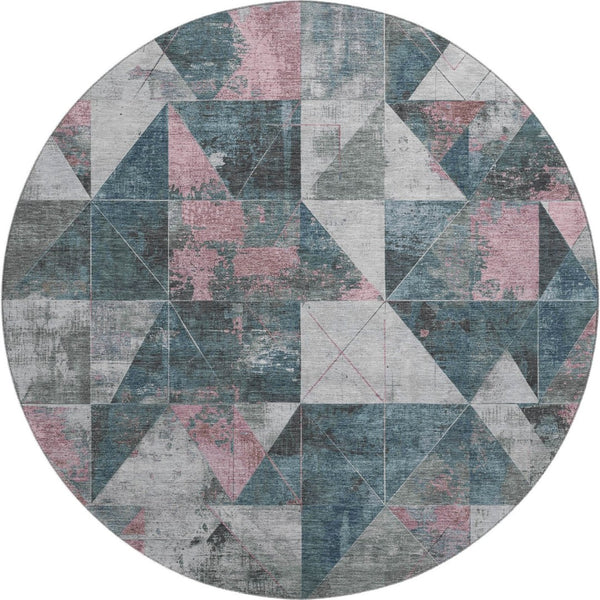 HomeRoots 8' X 10' Washable Pale Aqua & Coral Geometric Area Rug – Durable, UV-Protected, Easy-Care Design 706997