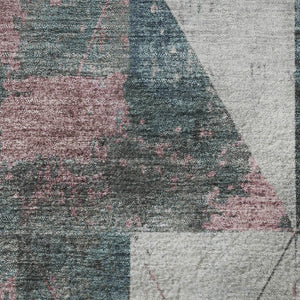 HomeRoots 8' X 10' Washable Pale Aqua & Coral Geometric Area Rug – Durable, UV-Protected, Easy-Care Design 706997