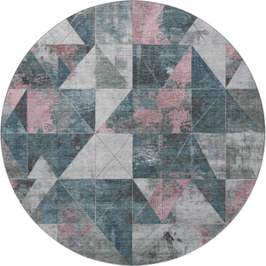 HomeRoots 8' X 10' Washable Pale Aqua & Coral Geometric Area Rug – Durable, UV-Protected, Easy-Care Design 706997