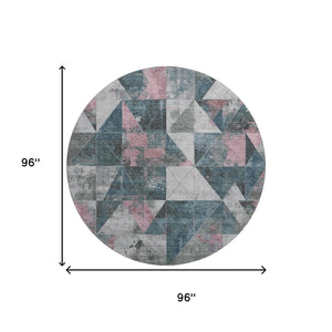 HomeRoots 8' X 10' Washable Pale Aqua & Coral Geometric Area Rug – Durable, UV-Protected, Easy-Care Design 706997