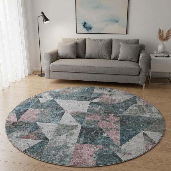 HomeRoots 8' X 10' Washable Pale Aqua & Coral Geometric Area Rug – Durable, UV-Protected, Easy-Care Design 706997