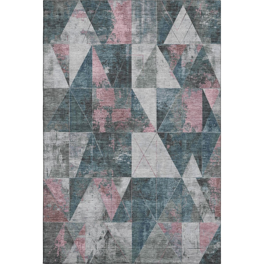 HomeRoots 9' X 12' Pale Aqua & Coral Geometric Washable Area Rug – UV Protected, Non-Slip & Kid-Friendly Design 706998