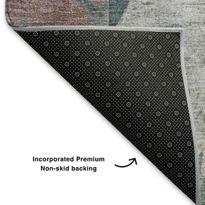 HomeRoots 9' X 12' Pale Aqua & Coral Geometric Washable Area Rug – UV Protected, Non-Slip & Kid-Friendly Design 706998