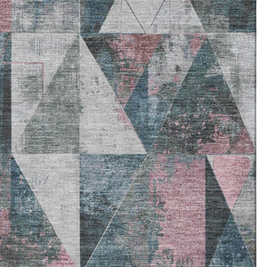 HomeRoots 9' X 12' Pale Aqua & Coral Geometric Washable Area Rug – UV Protected, Non-Slip & Kid-Friendly Design 706998