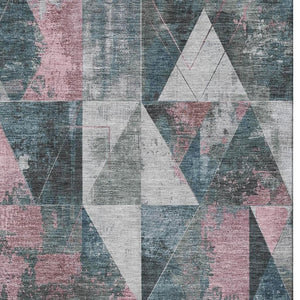 HomeRoots 9' X 12' Pale Aqua & Coral Geometric Washable Area Rug – UV Protected, Non-Slip & Kid-Friendly Design 706998