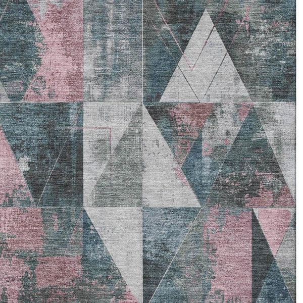 HomeRoots 9' X 12' Pale Aqua & Coral Geometric Washable Area Rug – UV Protected, Non-Slip & Kid-Friendly Design 706998