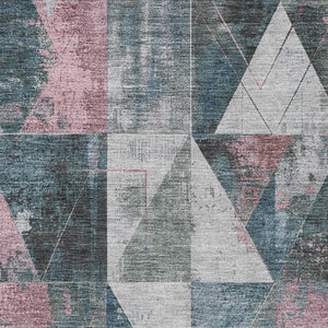 HomeRoots 10' X 14' Pale Aqua Coral Geometric Area Rug - Washable, UV Protected, Non-Slip for Modern Spaces 706999