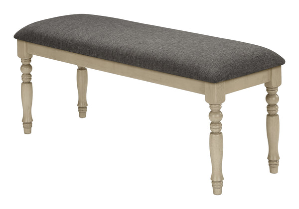 English Elm Bench, 48" Upholstered Rectangular Seating in Antique Grey with Turned Wood Legs for Entryway Dining B2710P218889