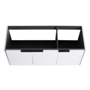 English Elm 48" Floating Bathroom Vanity with Wavy Panels, 3 Soft-Close Doors, Plywood Build & Dual Handles White W999P251812