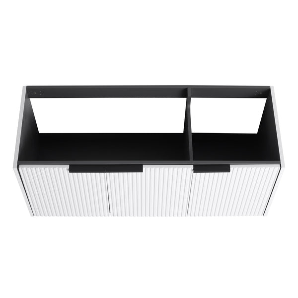 English Elm 48" Floating Bathroom Vanity with Wavy Panels, 3 Soft-Close Doors, Plywood Build & Dual Handles White W999P251812