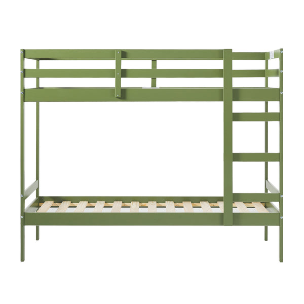 English Elm Walker Edison - Modern Simple Solid Wood Twin Over Twin Bunk Bed, Olive Green